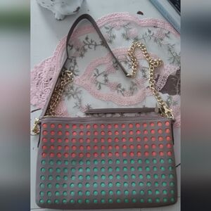 Fossil Gray Pastel Dot Chain Leather Strap Crossbody Bag / Clutch Bag ⚘️